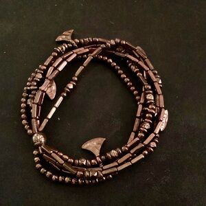 Several Strand Brown Stretch Shiny Bracelet Glass Beads